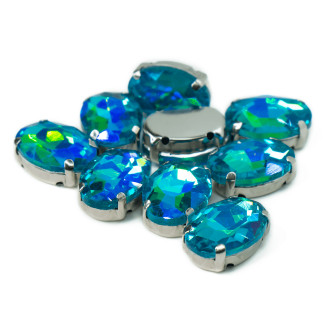 Стразы в цапах пришивные Овал 10х14 мм Синий АВ 5 шт.