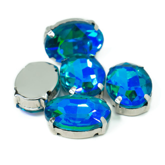 Стразы в цапах пришивные Овал 13х18 мм Синий АВ 5 шт.