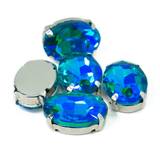 Стразы в цапах пришивные Овал 13х18 мм Синий АВ 5 шт.