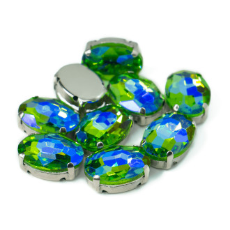 Стразы в цапах пришивные Овал 10х14 мм Зеленый АВ 5 шт.