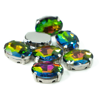 Стразы в цапах пришивные Овал 10х14 мм Красочный 10 шт.