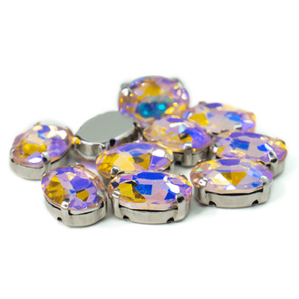 Стразы в цапах пришивные Овал 10х14 мм Розовый светлый АВ 5 шт.