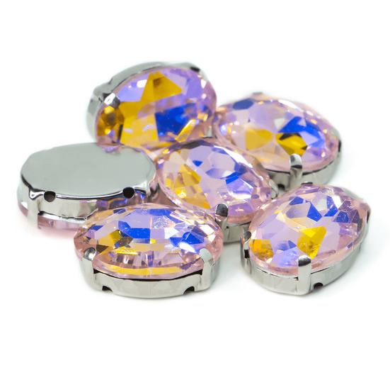 Стразы в цапах пришивные Овал 10х14 мм Розовый светлый АВ 5 шт.