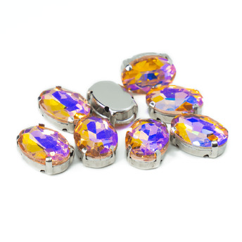 Стразы в цапах пришивные Овал 10х14 мм Водно-красный АВ 5 шт.