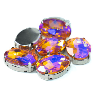 Стразы в цапах пришивные Овал 10х14 мм Желтый АВ 5 шт.