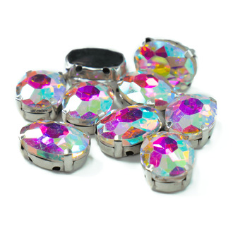 Стразы в цапах пришивные Овал 6х8 мм АВ 10 шт.