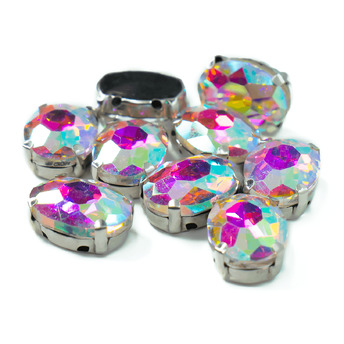 Стразы в цапах пришивные Овал 6х8 мм АВ 10 шт.