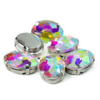 Стразы в цапах пришивные Овал 13х18 мм АВ 10 шт.