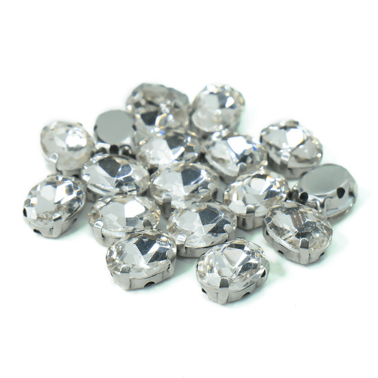 Стразы в цапах пришивные Овал 10х14 мм Прозрачный 10 шт.