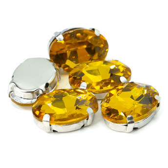 Стразы в цапах пришивные Овал 13х18 мм Желтый 10 шт.