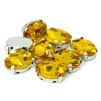 Стразы в цапах пришивные Овал 10х14 мм Желтый 10 шт.