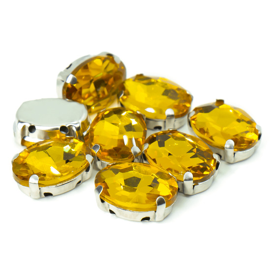 Стразы в цапах пришивные Овал 10х14 мм Желтый 10 шт.