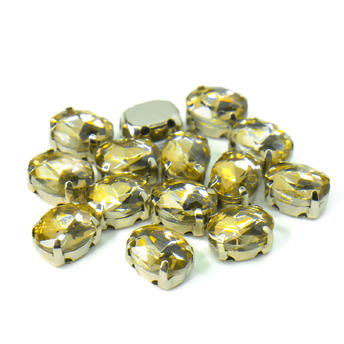 Стразы в цапах пришивные Овал 6х8 мм Цитрин 10 шт.