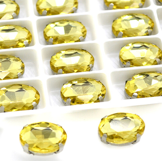 Стразы в цапах пришивные Овал 13х18 мм Цитрин 10 шт.