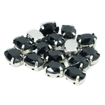 Стразы в цапах пришивные Овал 6х8 мм Черный 10 шт.