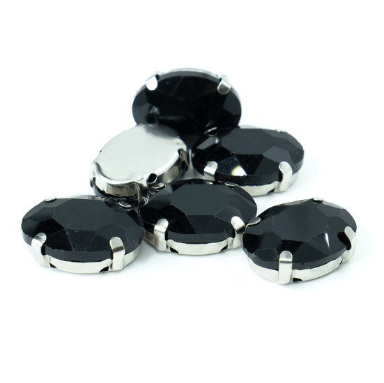 Стразы в цапах пришивные Овал 10х14 мм Черный 10 шт.