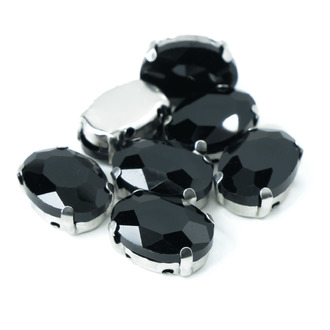 Стразы в цапах пришивные Овал 13х18 мм Черный 10 шт.