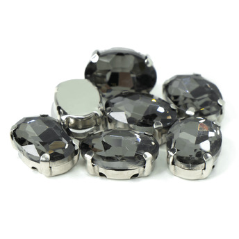 Стразы в цапах пришивные Овал 13х18 мм Серый 10 шт.