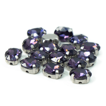 Стразы в цапах пришивные Овал 6х8 мм Фиолетовый 10 шт.