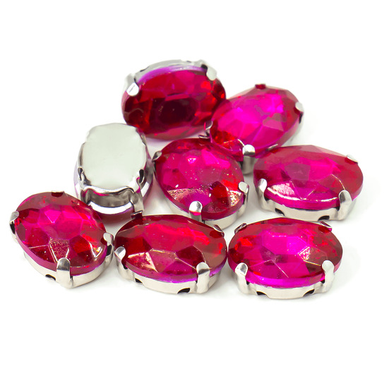 Стразы в цапах пришивные Овал 10х14 мм Розовый 10 шт.