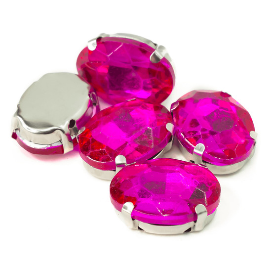 Стразы в цапах пришивные Овал 10х14 мм Розовый 10 шт.