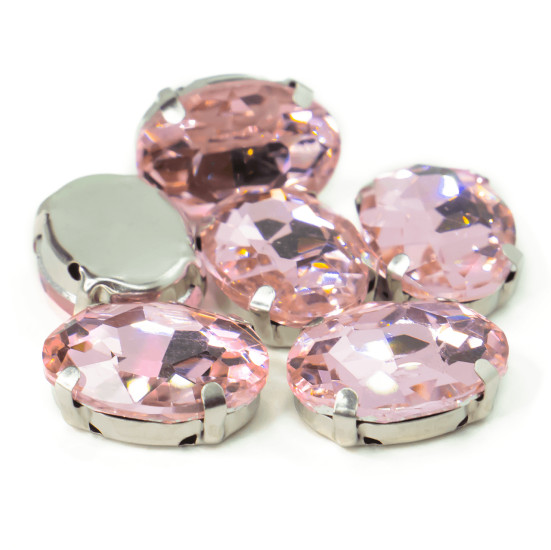 Стразы в цапах пришивные Овал 10х14 мм Розовый светлый 10 шт.