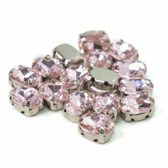 Стразы в цапах пришивные Овал 6х8 мм Розовый светлый 10 шт.