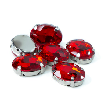 Стразы в цапах пришивные Овал 10х14 мм Красный 10 шт.