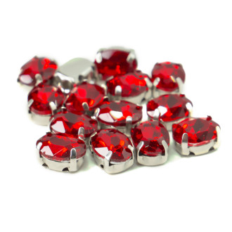Стразы в цапах пришивные Овал 6х8 мм Красный 10 шт.