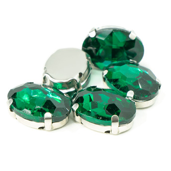 Стразы в цапах пришивные Овал 13х18 мм Зеленый 10 шт.