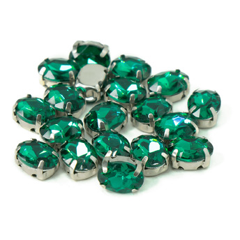 Стразы в цапах пришивные Овал 6х8 мм Зеленый 10 шт.