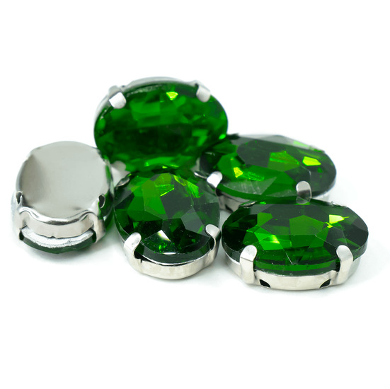 Стразы в цапах пришивные Овал 10х14 мм Салатовый 10 шт.