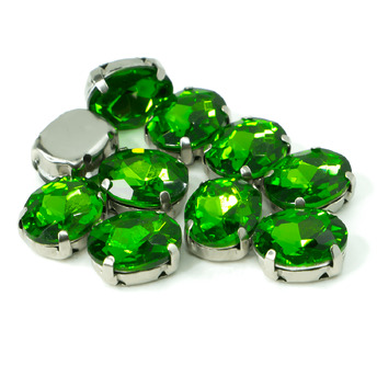 Стразы в цапах пришивные Овал 10х14 мм Салатовый 10 шт.
