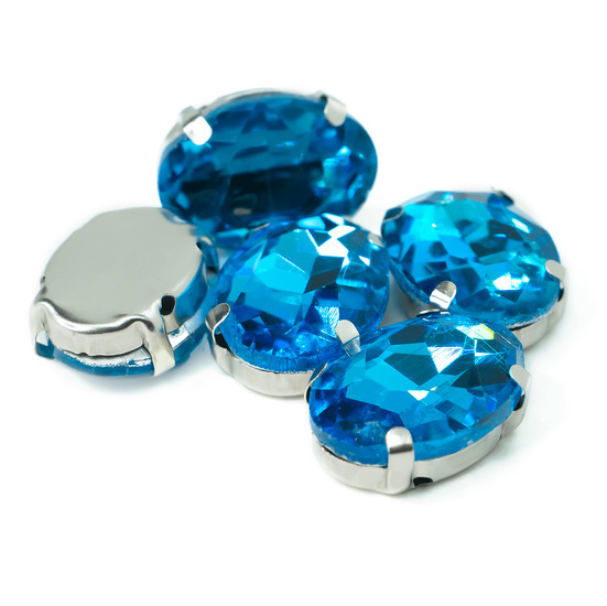 Стразы в цапах пришивные Овал 10х14 мм Голубой 10 шт.