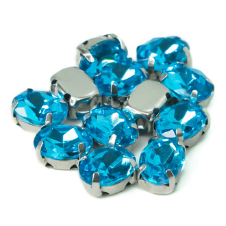 Стразы в цапах пришивные Овал 6х8 мм Голубой 10 шт.