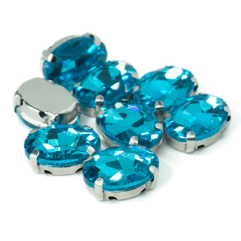 Стразы в цапах пришивные Овал 10х14 мм Голубой 10 шт.