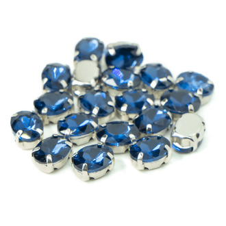 Стразы в цапах пришивные Овал 6х8 мм Синий темный 10 шт.