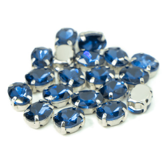 Стразы в цапах пришивные Овал 6х8 мм Синий темный 10 шт.