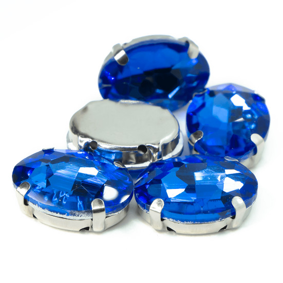 Стразы в цапах пришивные Овал 13х18 мм Синий 10 шт.