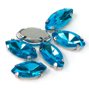 Стразы в цапах пришивные Лодочка 6х12 мм Голубой 10 шт.