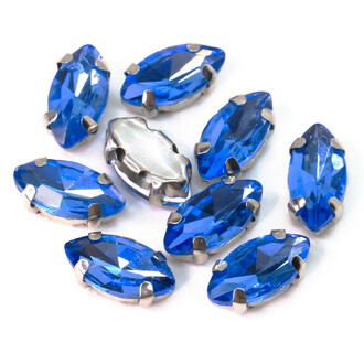 Стразы в цапах пришивные Лодочка 9х18 мм Синий 10 шт.