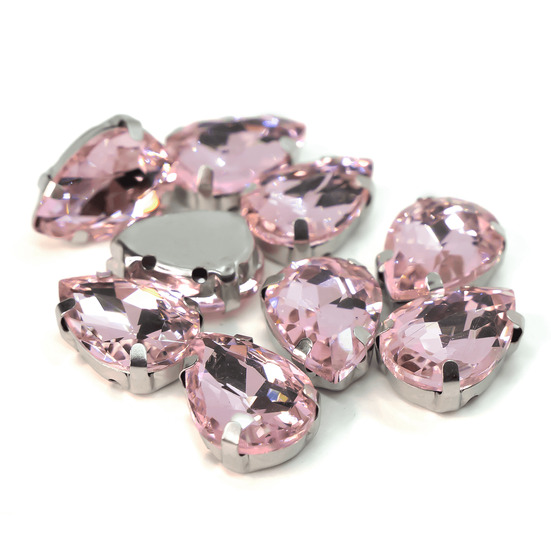 Стразы в цапах пришивные Капля 6х10 мм Розовый светлый 10 шт.