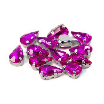 Стразы в цапах пришивные Капля 6х10 мм Розовый 10 шт.