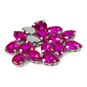 Стразы в цапах пришивные Капля 7х10 мм Розовый 10 шт.