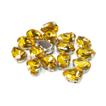 Стразы в цапах пришивные Капля 7х10 мм Желтый 10 шт.