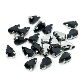 Стразы в цапах пришивные Капля 6х10 мм Черный 10 шт.