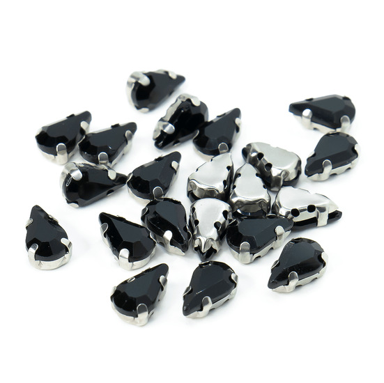 Стразы в цапах пришивные Капля 7х10 мм Черный 10 шт.
