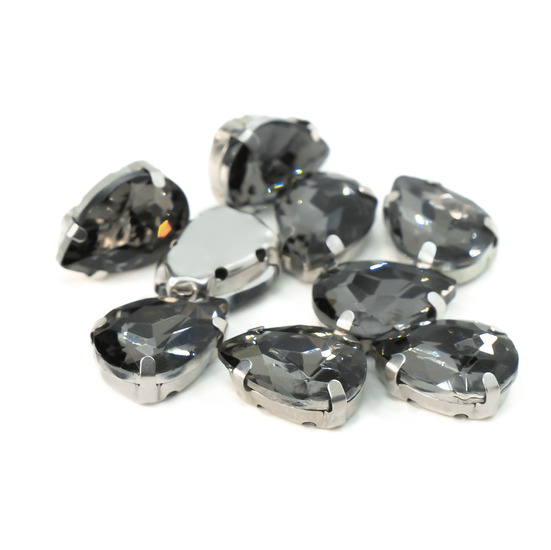 Стразы в цапах пришивные Капля 10х14 мм Серый 10 шт.