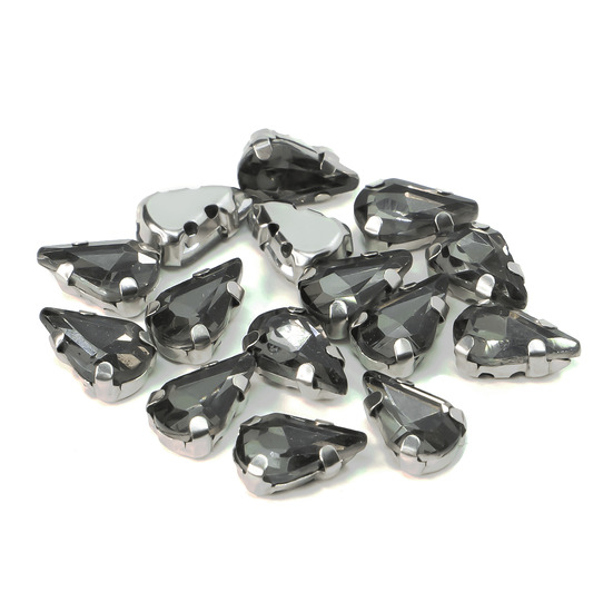 Стразы в цапах пришивные Капля 10х14 мм Серый 10 шт.