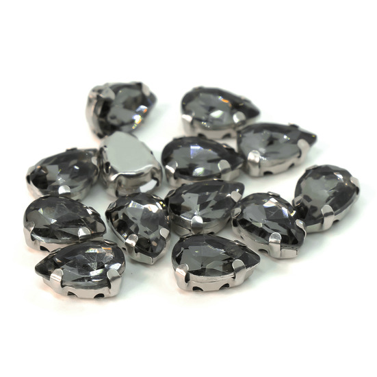 Стразы в цапах пришивные Капля 10х14 мм Серый 10 шт.